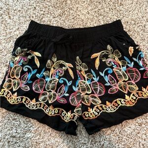 Embroidered Black Women's Shorts